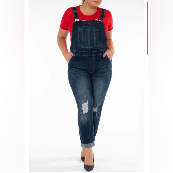 KanCan Estilo jean overalls open back 1X denim bib overalls - Picture 1 of 16